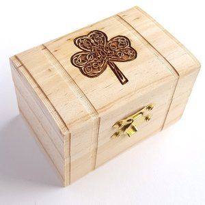Irish Shamrock Small Latched Wooden Box, Keepsake